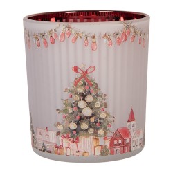 Clayre & Eef Waxinelichthouder Ø 7x8 cm Grijs Glas Kerst