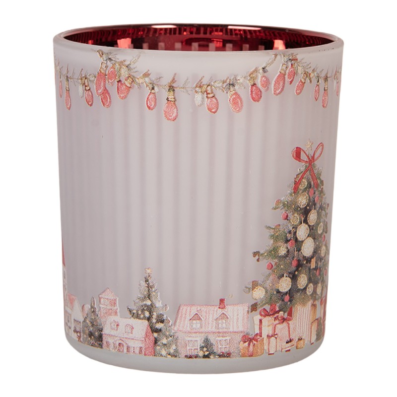 Clayre & Eef Waxinelichthouder Ø 7x8 cm Grijs Glas Kerst