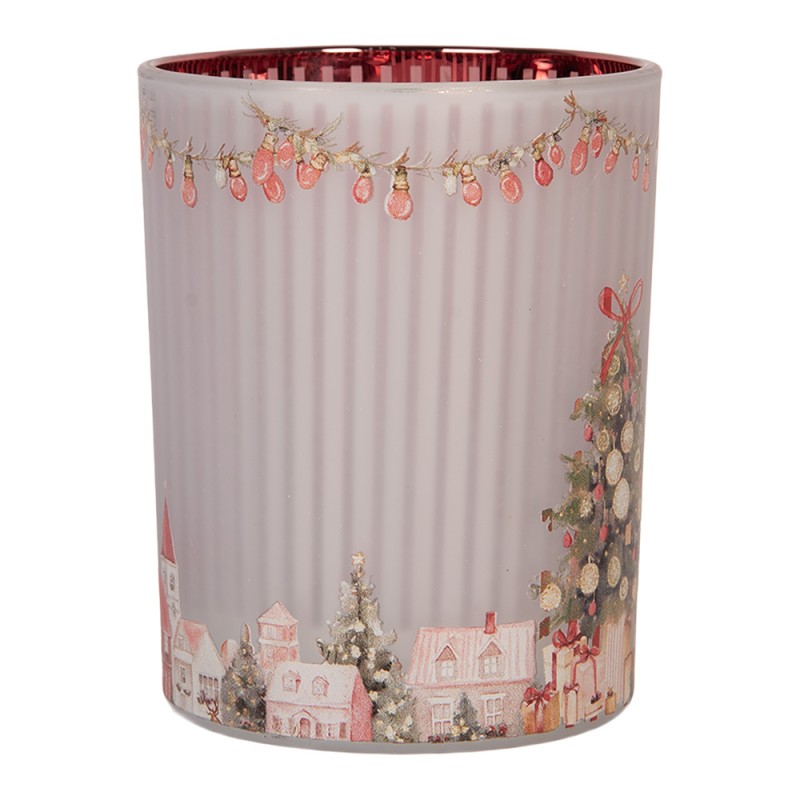 Clayre & Eef Waxinelichthouder Ø 10x13 cm Grijs Glas Kerst