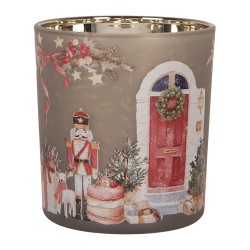 Clayre & Eef Porte-bougie Ø 7x8 cm Gris Verre Noël