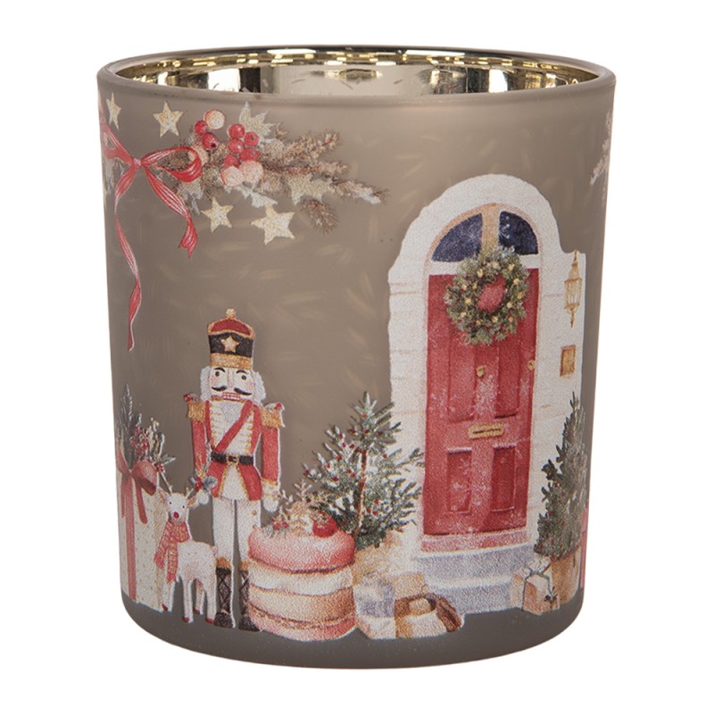 Clayre & Eef Porte-bougie Ø 7x8 cm Gris Verre Noël
