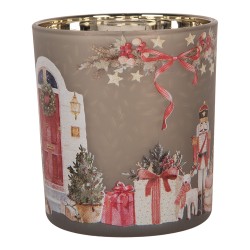 Clayre & Eef Porte-bougie Ø 7x8 cm Gris Verre Noël