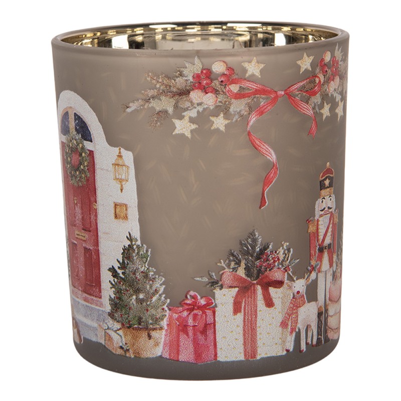 Clayre & Eef Porte-bougie Ø 7x8 cm Gris Verre Noël