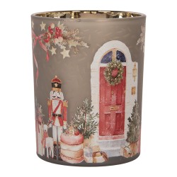 Clayre & Eef Portacandela Ø 10x13 cm Grigio Vetro Natale