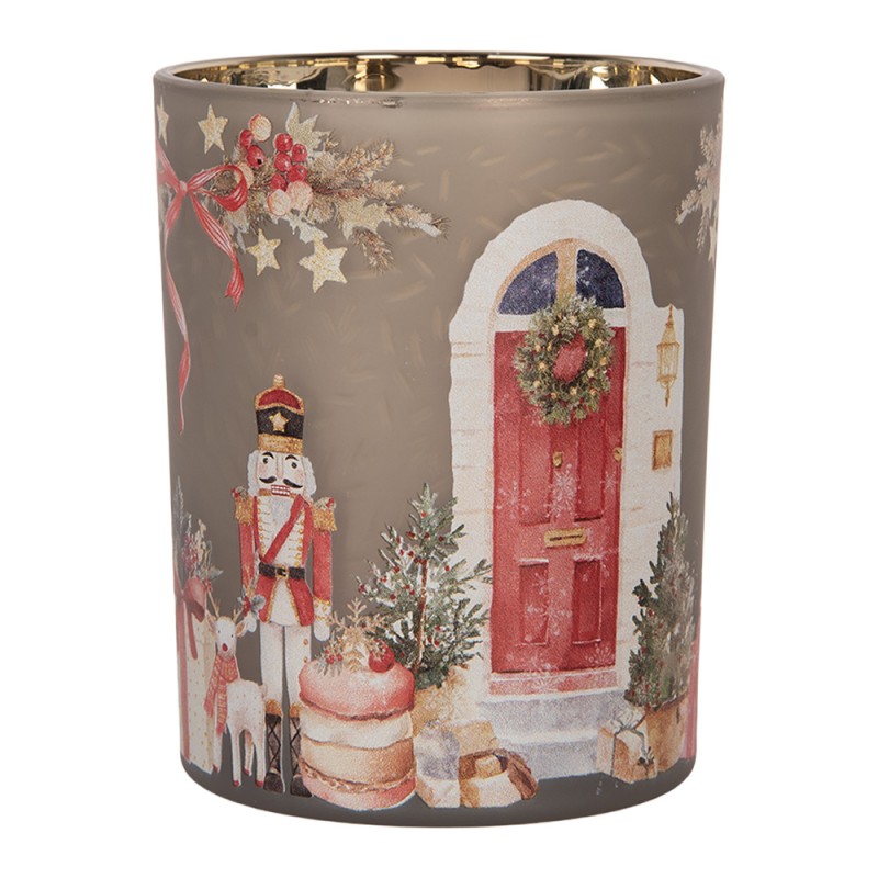Clayre & Eef Portacandela Ø 10x13 cm Grigio Vetro Natale