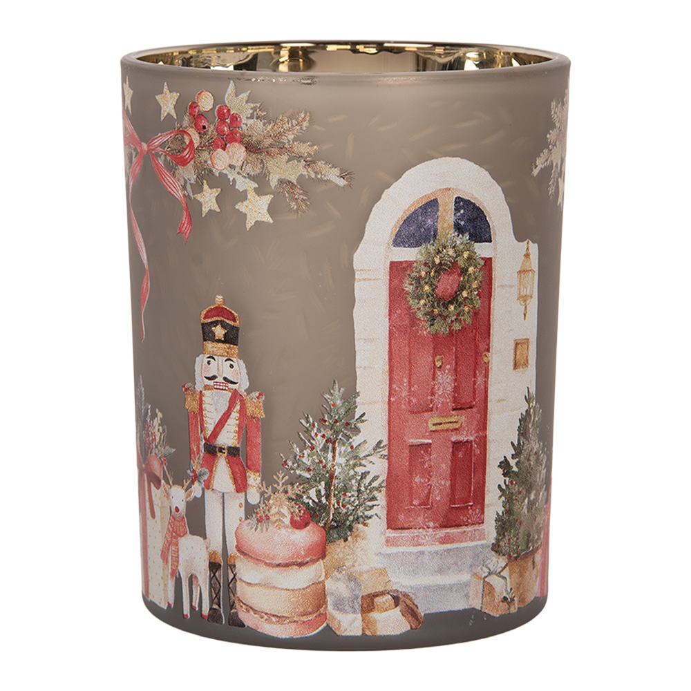 Clayre & Eef Waxinelichthouder Ø 10x13 cm Grijs Glas Kerst
