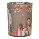 Clayre & Eef Portacandela Ø 10x13 cm Grigio Vetro Natale