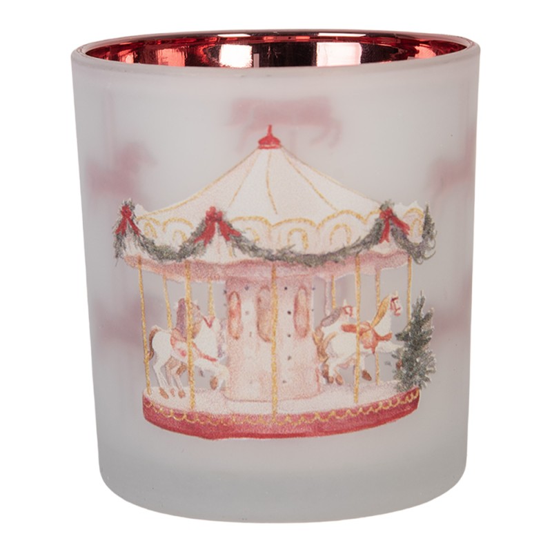 Clayre & Eef Porte-bougie Ø 7x8 cm Blanc Verre Noël
