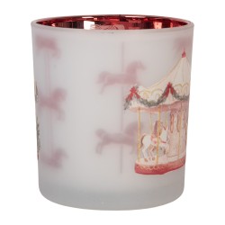 Clayre & Eef Porte-bougie Ø 7x8 cm Blanc Verre Noël