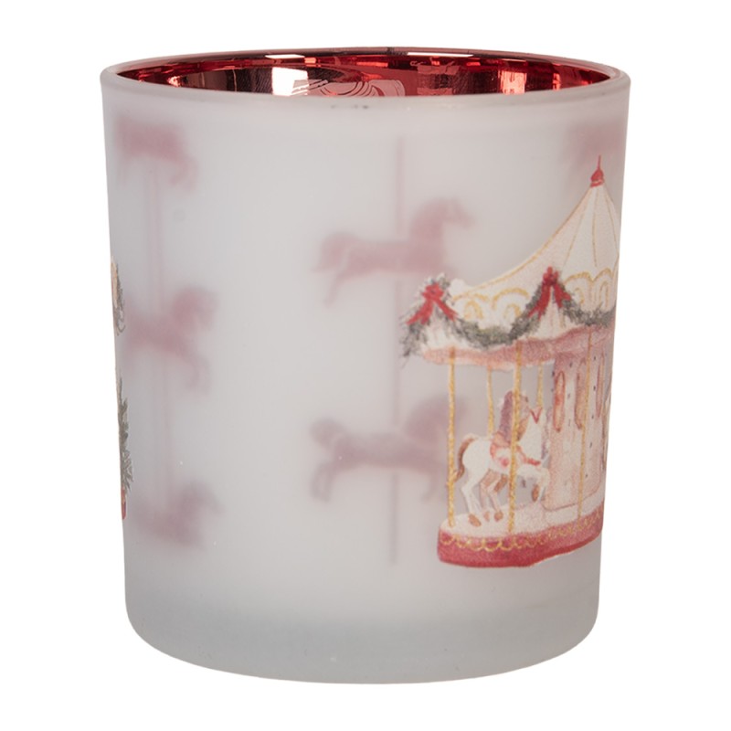 Clayre & Eef Porte-bougie Ø 7x8 cm Blanc Verre Noël