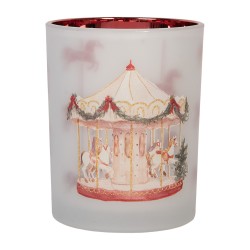 Clayre & Eef Tealight Holder Ø 10x13 cm White Glass Christmas