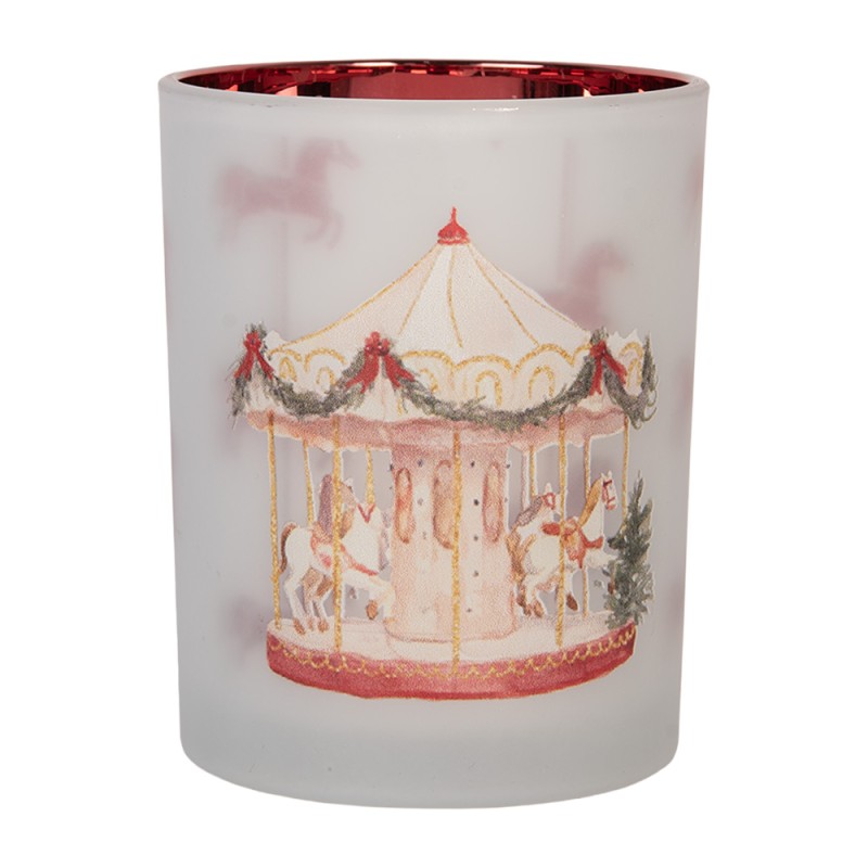 Clayre & Eef Waxinelichthouder Ø 10x13 cm Wit Glas Kerst