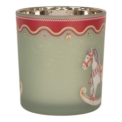 Clayre & Eef Tealight Holder Ø 7x8 cm Green Glass Rocking Horse