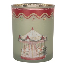 Clayre & Eef Teelichthalter Ø 10x13 cm Grün Glas Weihnachten