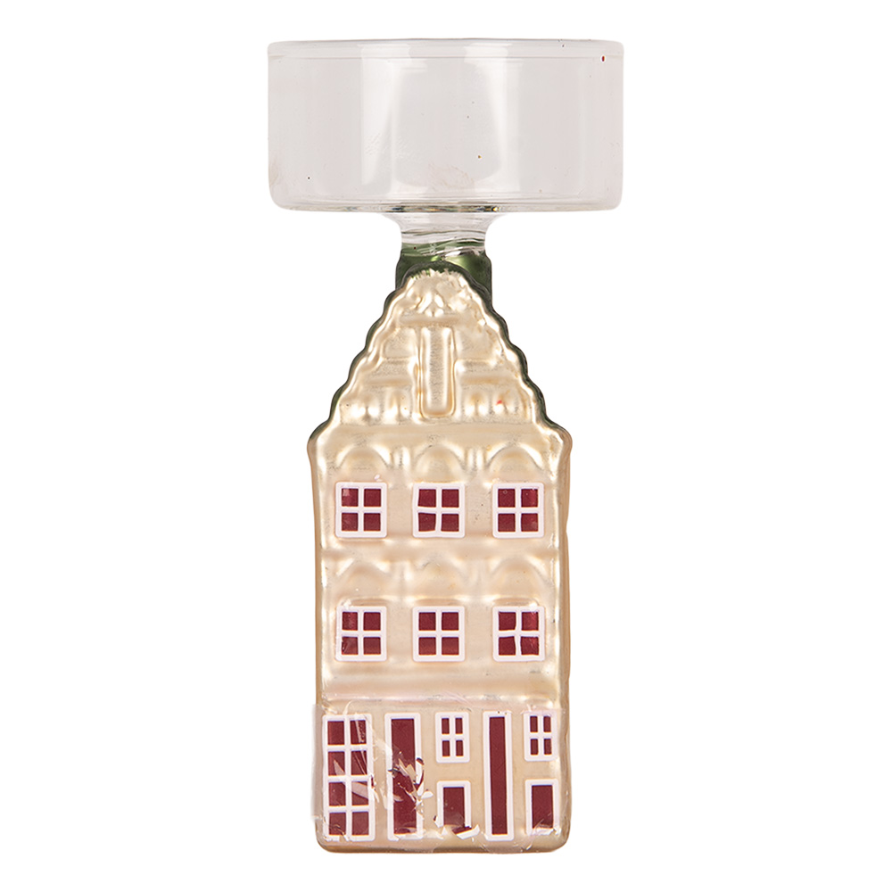 Clayre & Eef Waxinelichthouder 5x5x12 cm Zilverkleurig Glas