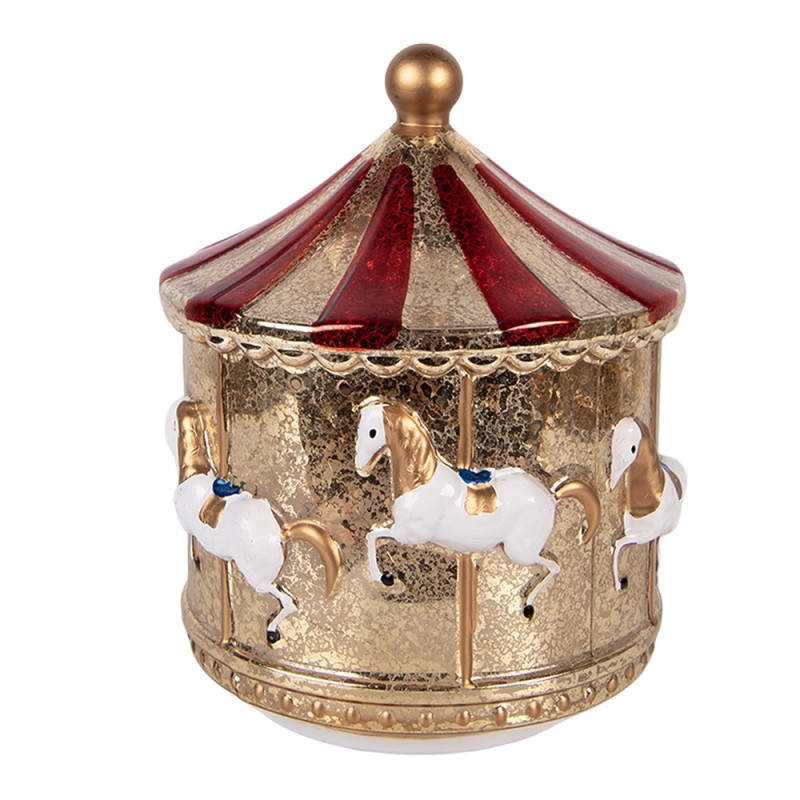 Clayre & Eef Christmas Decoration with LED Lighting Carousel Ø 15x17 cm Gold colored Glass