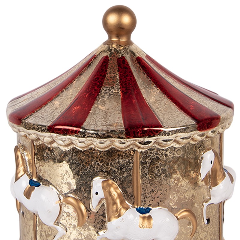 Clayre & Eef Christmas Decoration with LED Lighting Carousel Ø 15x17 cm Gold colored Glass
