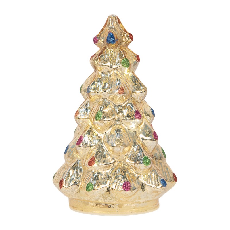 Clayre & Eef Kerstdecoratie met LED-verlichting Kerstboom Ø 12x18 cm Zilverkleurig Glas