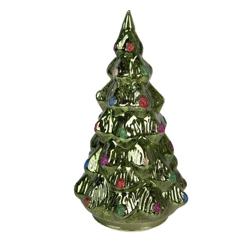 Clayre & Eef Weihnachtsdekoration mit LED-Beleuchtung Weihnachtsbaum Ø 13x23 cm Grün Kunststoff