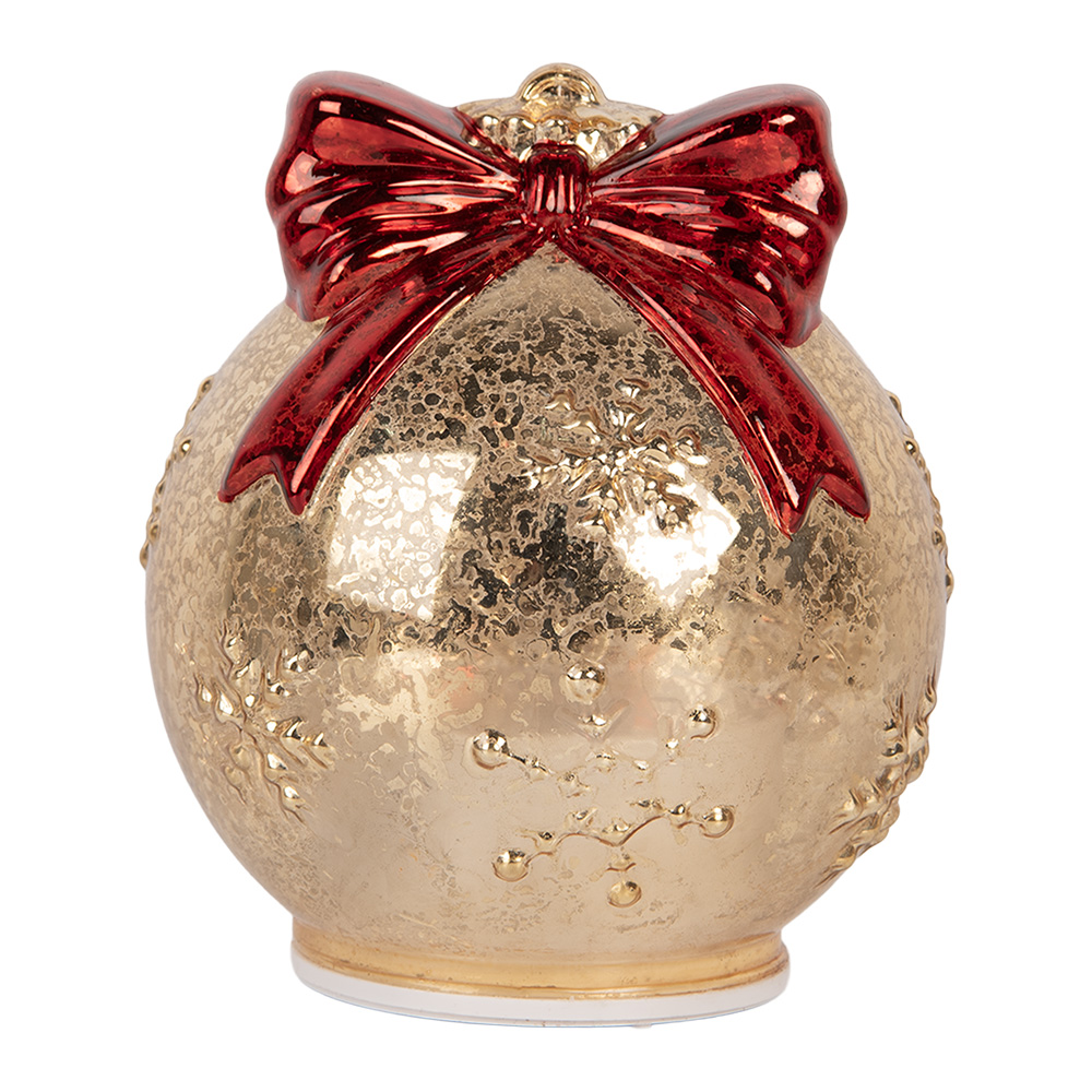 Clayre & Eef Kerstdecoratie met LED-verlichting Kerstbal Ø 15x16 cm Goudkleurig Glas