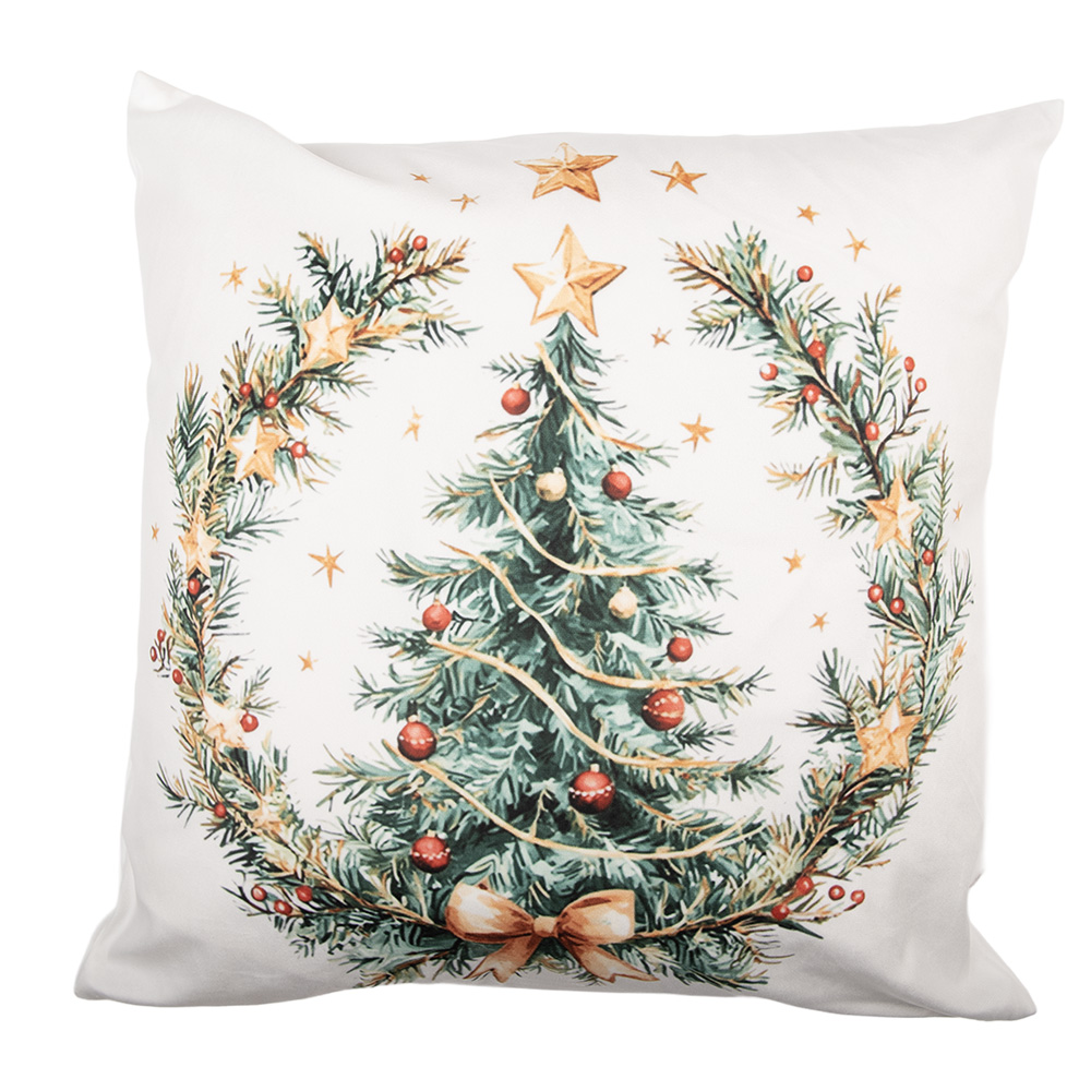 Clayre & Eef Sierkussen 45x45 cm Beige Polyester Kerstboom