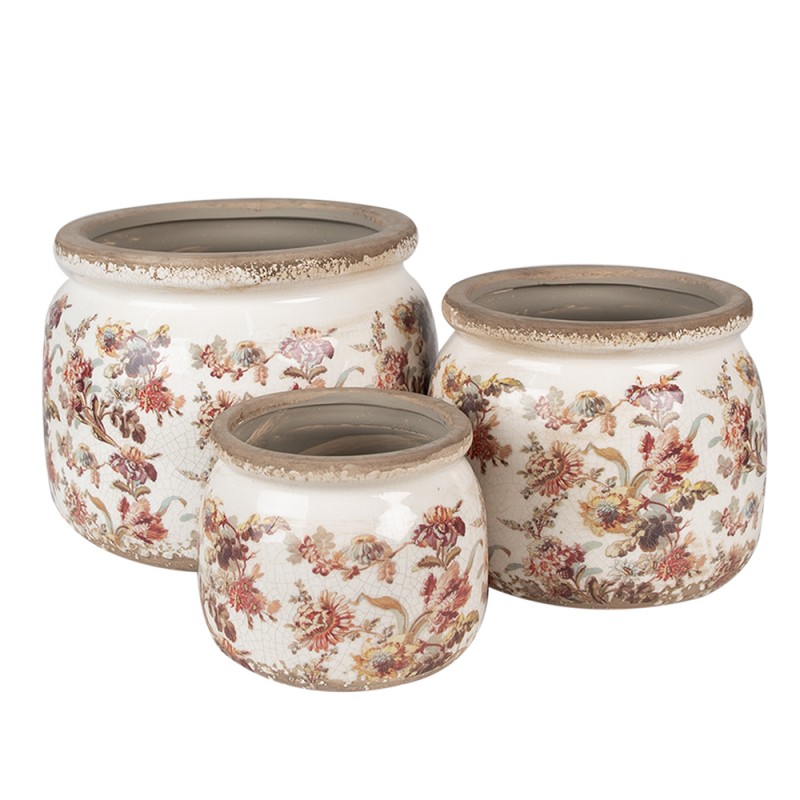 Clayre & Eef Pot de fleurs Ø 12x10 cm Beige Rose Céramique Fleurs