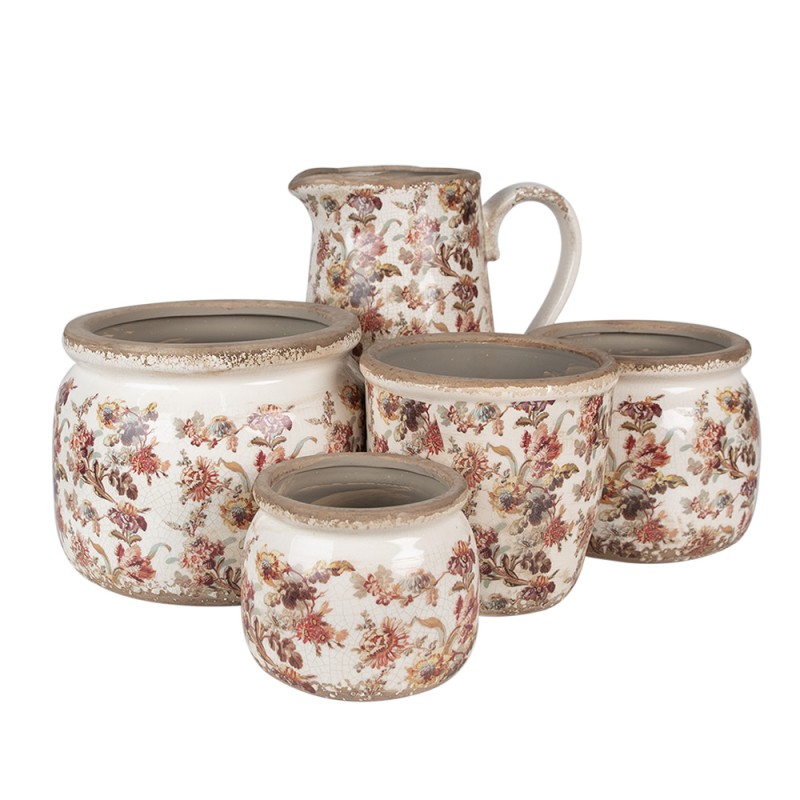Clayre & Eef Pot de fleurs Ø 12x10 cm Beige Rose Céramique Fleurs