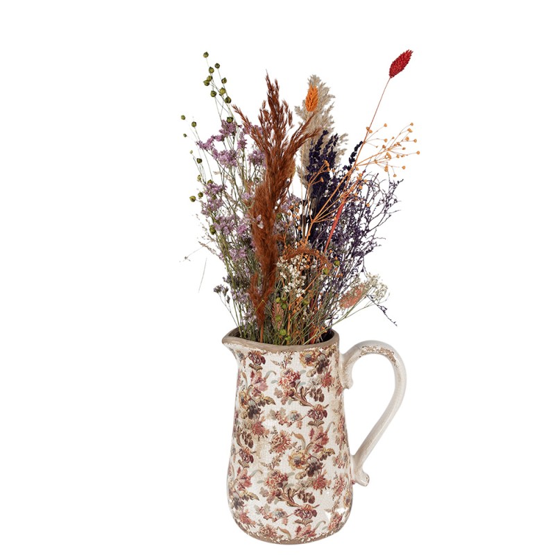 Clayre & Eef Decoratie Kan 21x15x23 cm Beige Roze Keramiek Bloemen