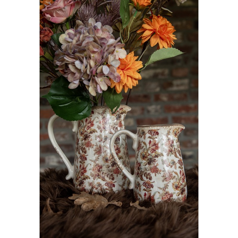 Clayre & Eef Decoratie Kan 21x15x23 cm Beige Roze Keramiek Bloemen