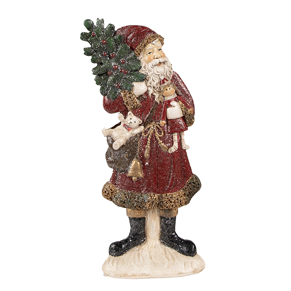 Clayre & Eef Beeld Kerstman 9x4x23 cm Rood Polyresin afbeelding