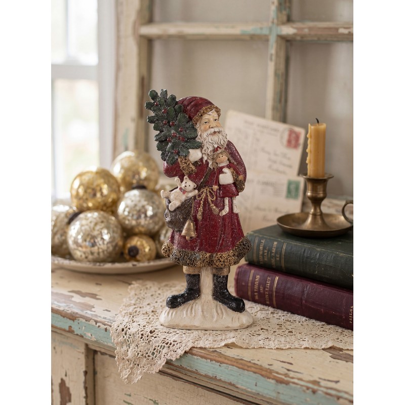 Clayre & Eef Figur Weihnachtsmann 9x4x23 cm Rot Polyresin