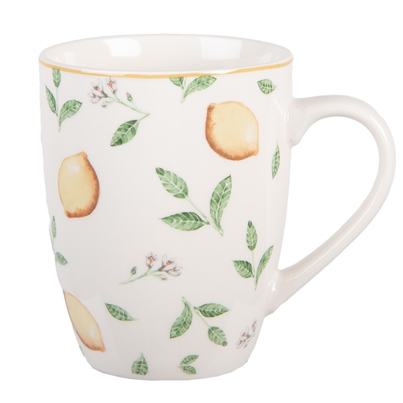 Clayre & Eef Mug 350 ml White Porcelain Lemons