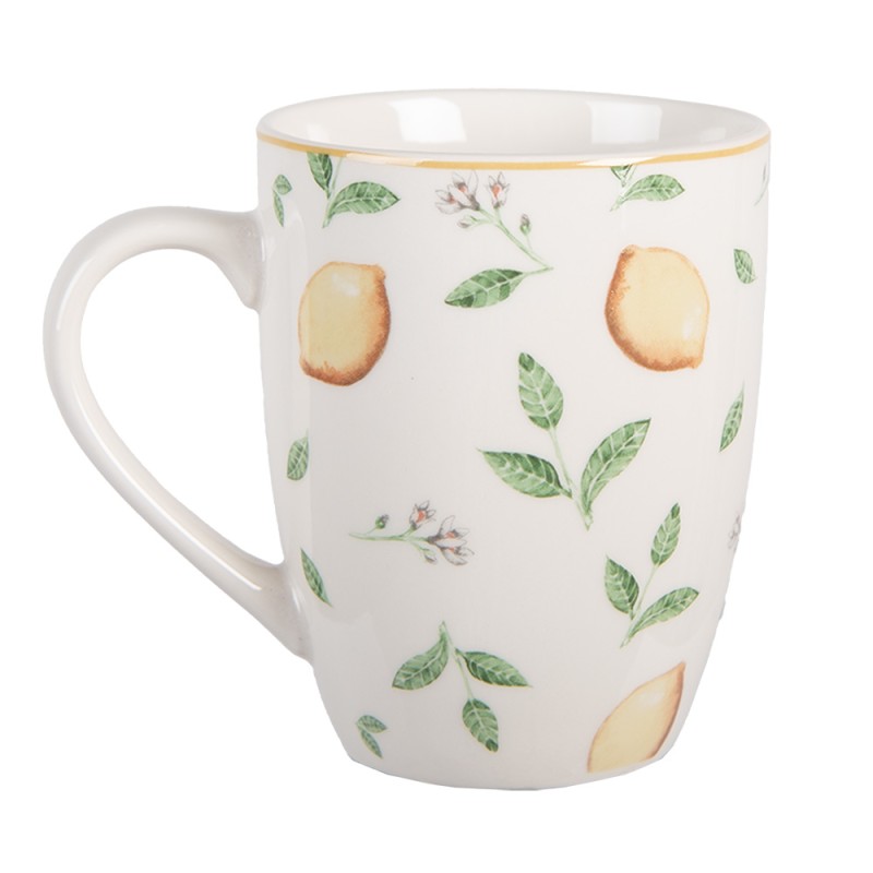 Clayre & Eef Mug 350 ml White Porcelain Lemons