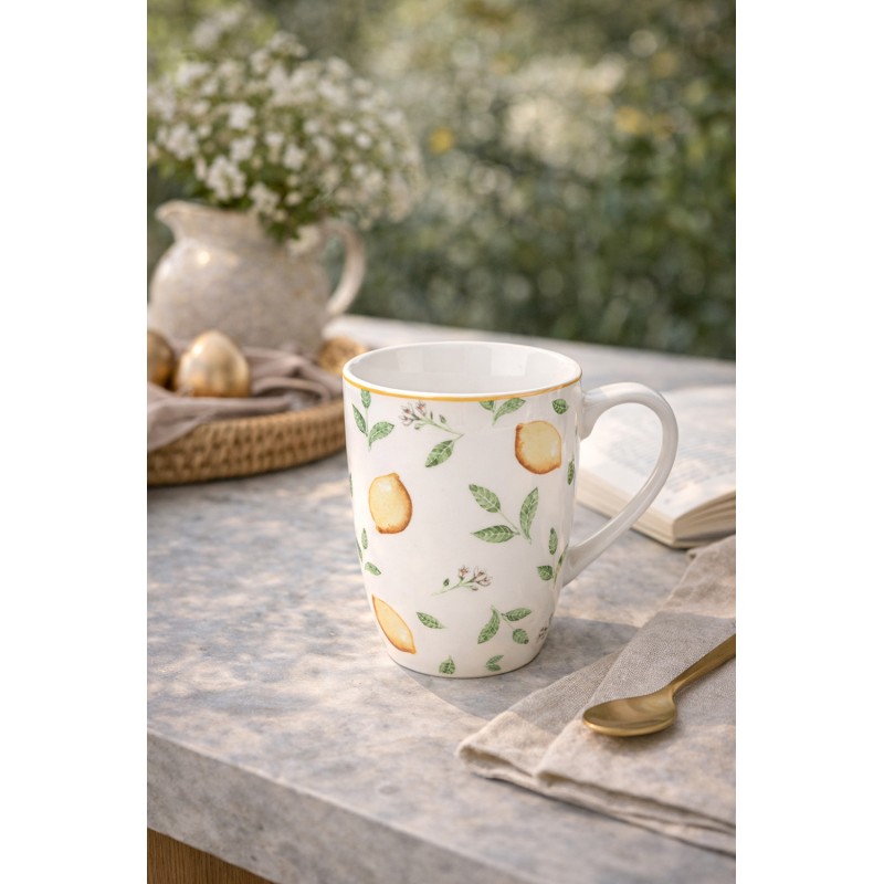 Clayre & Eef Mug 350 ml White Porcelain Lemons