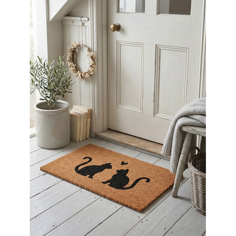 Clayre & Eef Deurmat Bruin Kokos Katten