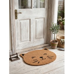 Clayre & Eef Paillasson Marron Noix de coco Chat