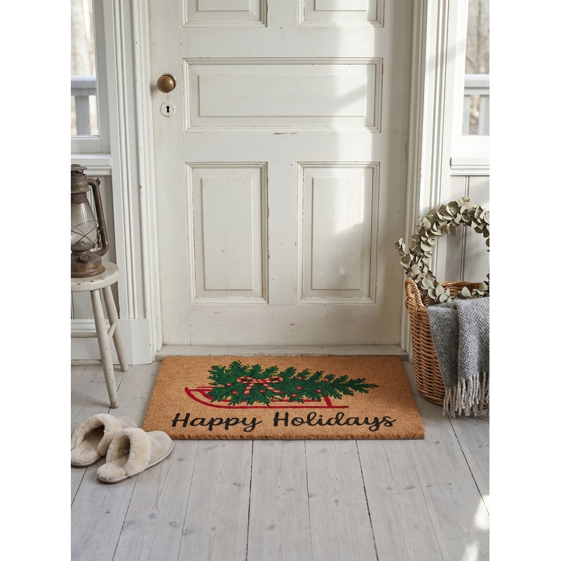 Clayre & Eef Fußmatte Braun Kokosnuss Weihnachten