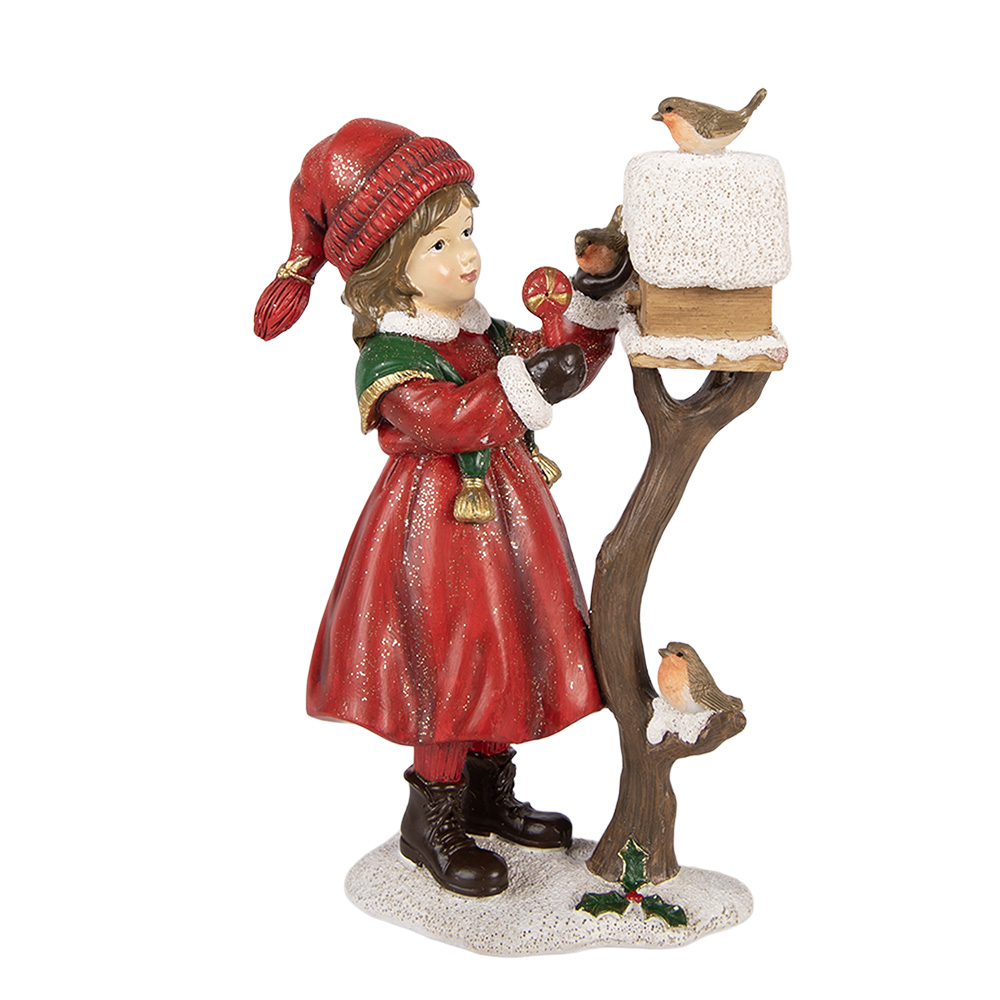 Clayre & Eef Kerstdecoratie Beeld Kind 13x7x19 cm Rood Kunststof