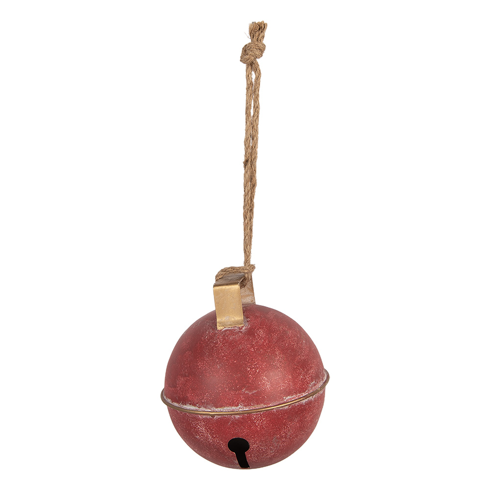 Clayre & Eef Kerstdecoratie Beeld Bel Ø 16x18 cm Rood Metaal