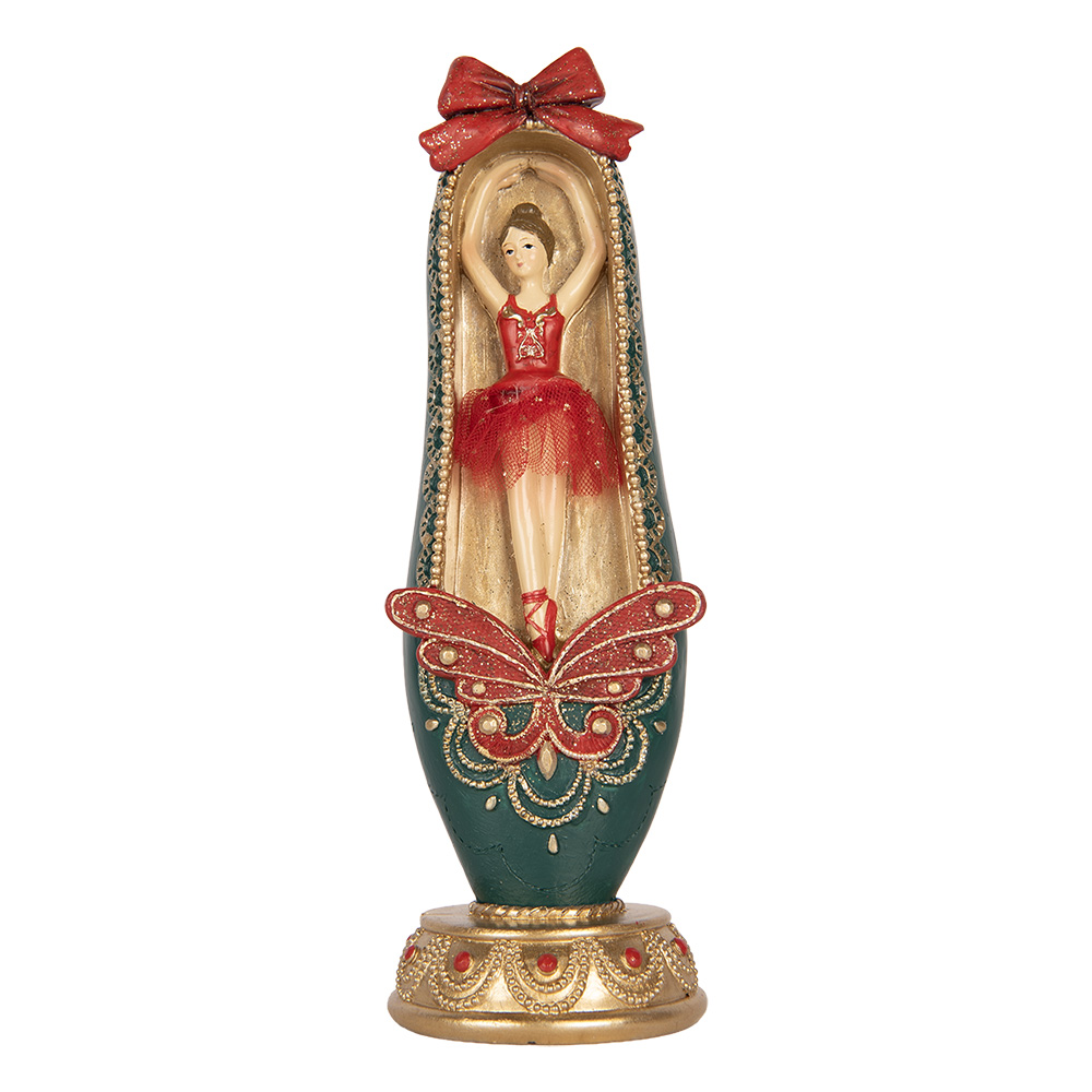 Clayre & Eef Kerstdecoratie Beeld Ballerina 7x7x19 cm Rood Kunststof