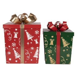 Clayre & Eef Kerstdecoratie Beeld Cadeau 26x26x33 / 21x21x27 cm Rood Metaal