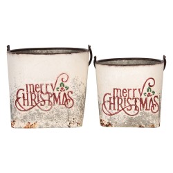 Clayre & Eef Decoratie Emmer Set van 2 27x25x23/40 / 31x30x27/47 cm Wit Metaal