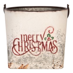 Clayre & Eef Seau de décoration Set de 2 27x25x23/40 / 31x30x27/47 cm Blanc Métal