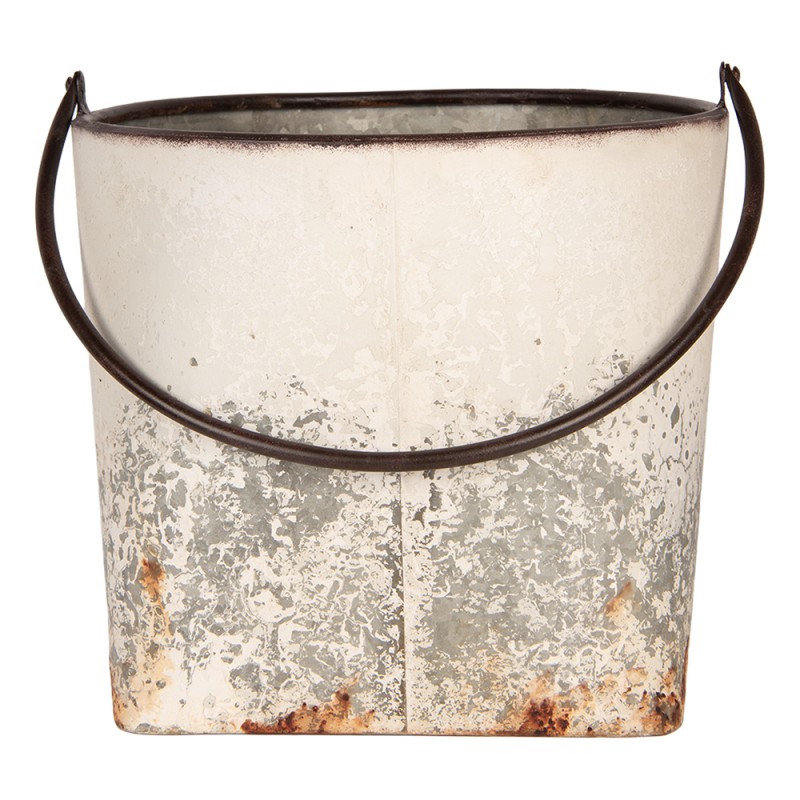 Clayre & Eef Decoratie Emmer Set van 2 27x25x23/40 / 31x30x27/47 cm Wit Metaal