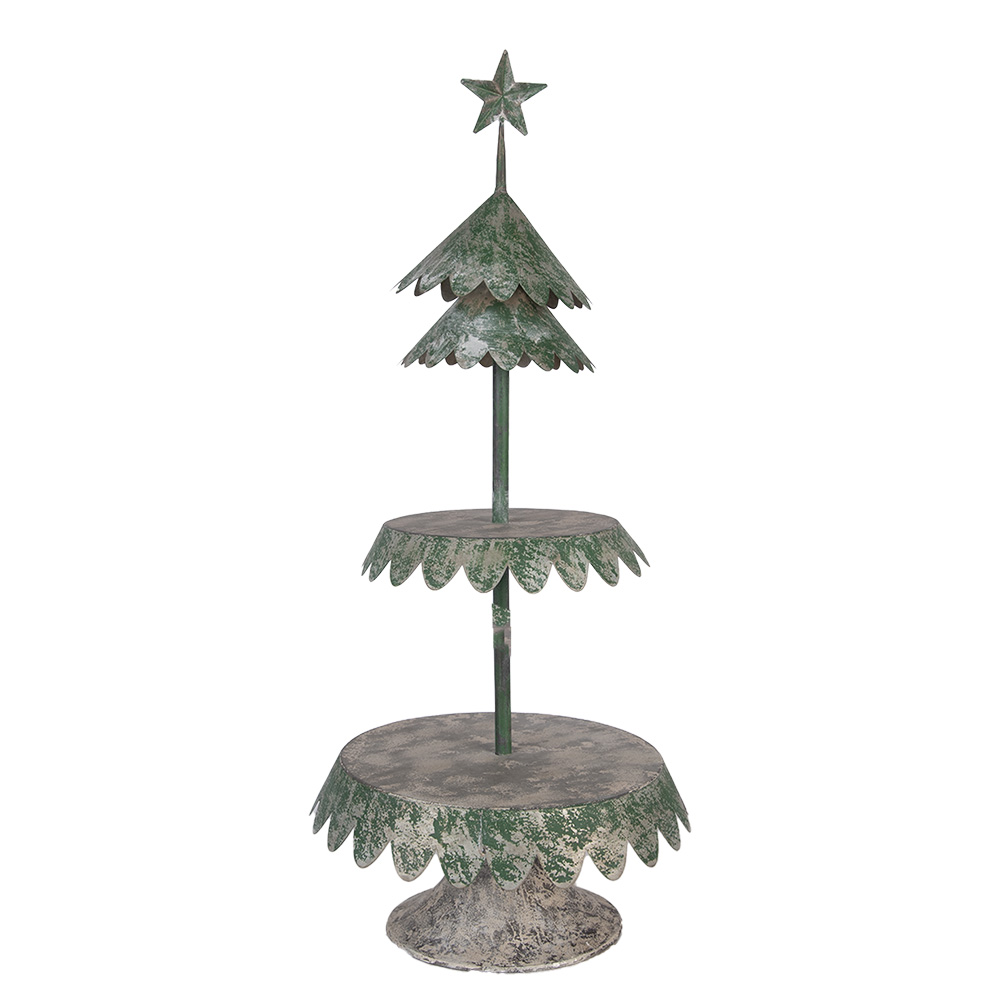 Clayre & Eef Etagère Kerstboom Ø 32x75 cm Groen Metaal