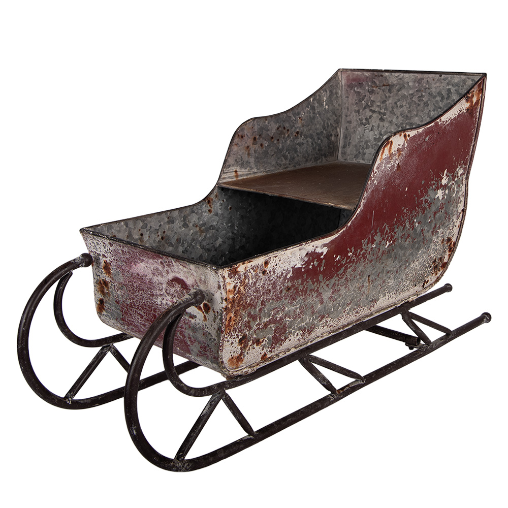 Clayre & Eef Kerstdecoratie Beeld Slee 51x23x30 cm Rood Metaal