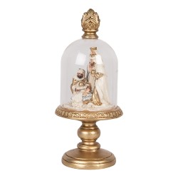 Clayre & Eef Glasglocke Krippe Ø 9x22 cm Goldfarbig Kunststoff