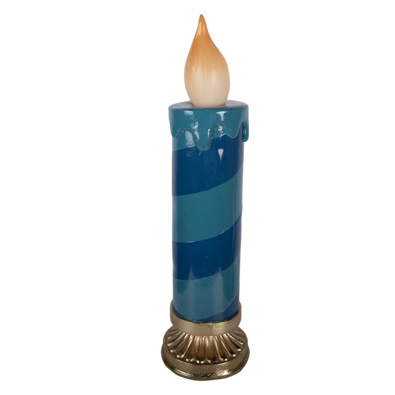Clayre & Eef Weihnachtsdekoration mit LED-Beleuchtung Kerzenständer Ø 18x67 cm Blau Keramikmaterial