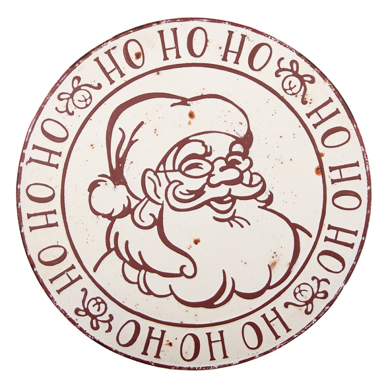 Clayre & Eef Textschild Ø 40x1 cm Weiß Metall Weihnachtsmann