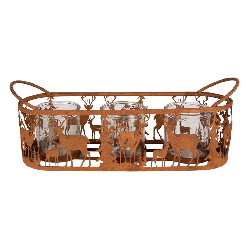 Clayre & Eef Portacandela Animali Marrone Metallo